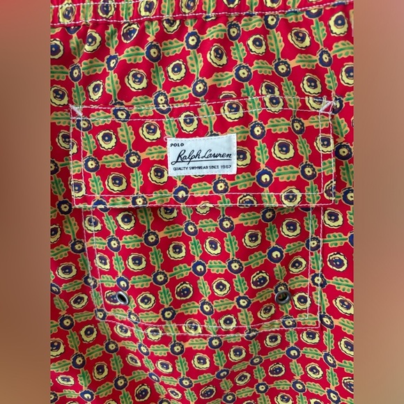 Polo by Ralph Lauren Vintage Board Shorts Blue Tab Silver Geometric Size L - Picture 12 of 12